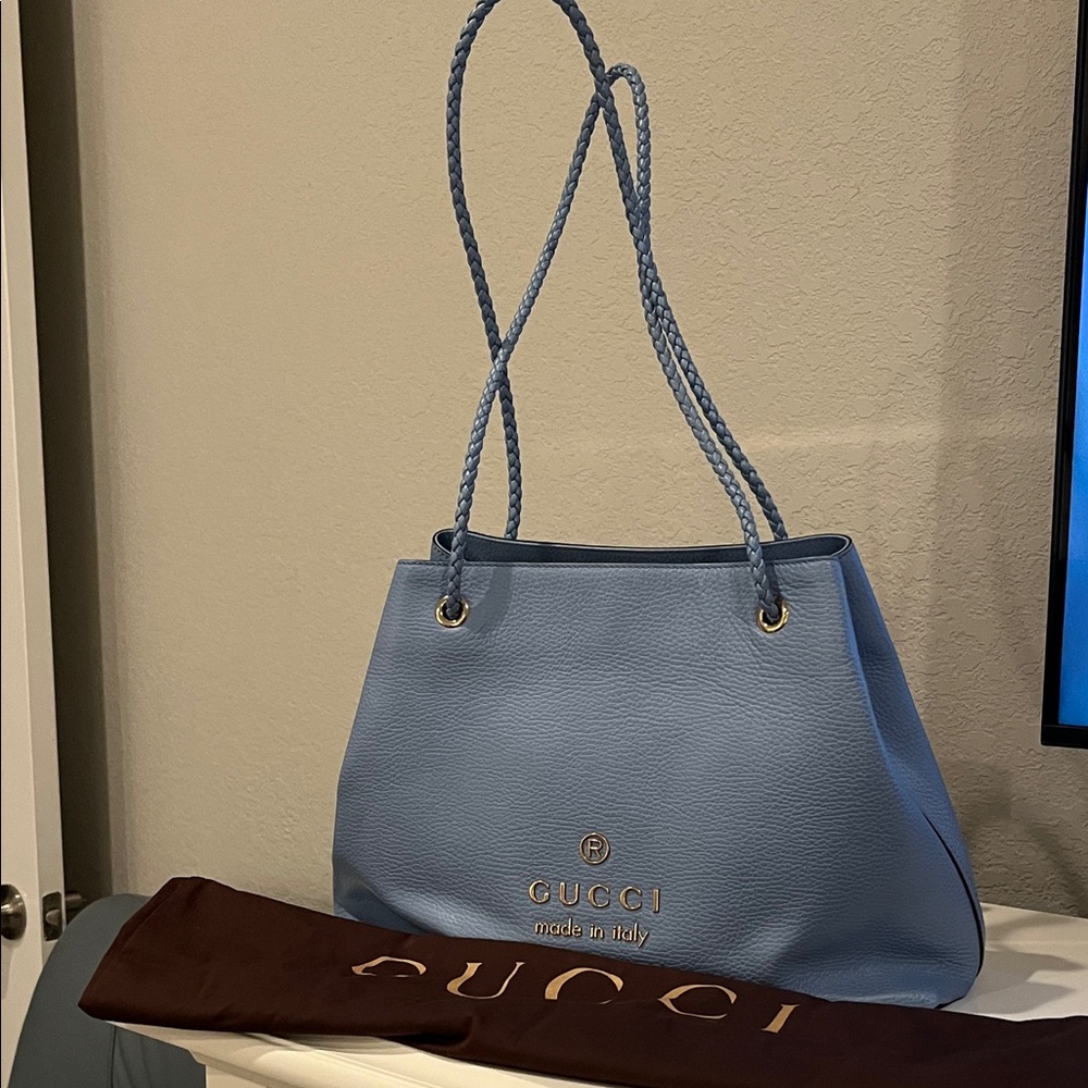 Gucci Light Blue Leather Shoulder Bag Authentic